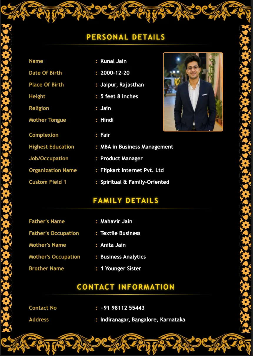 Jain Wedding Biodata