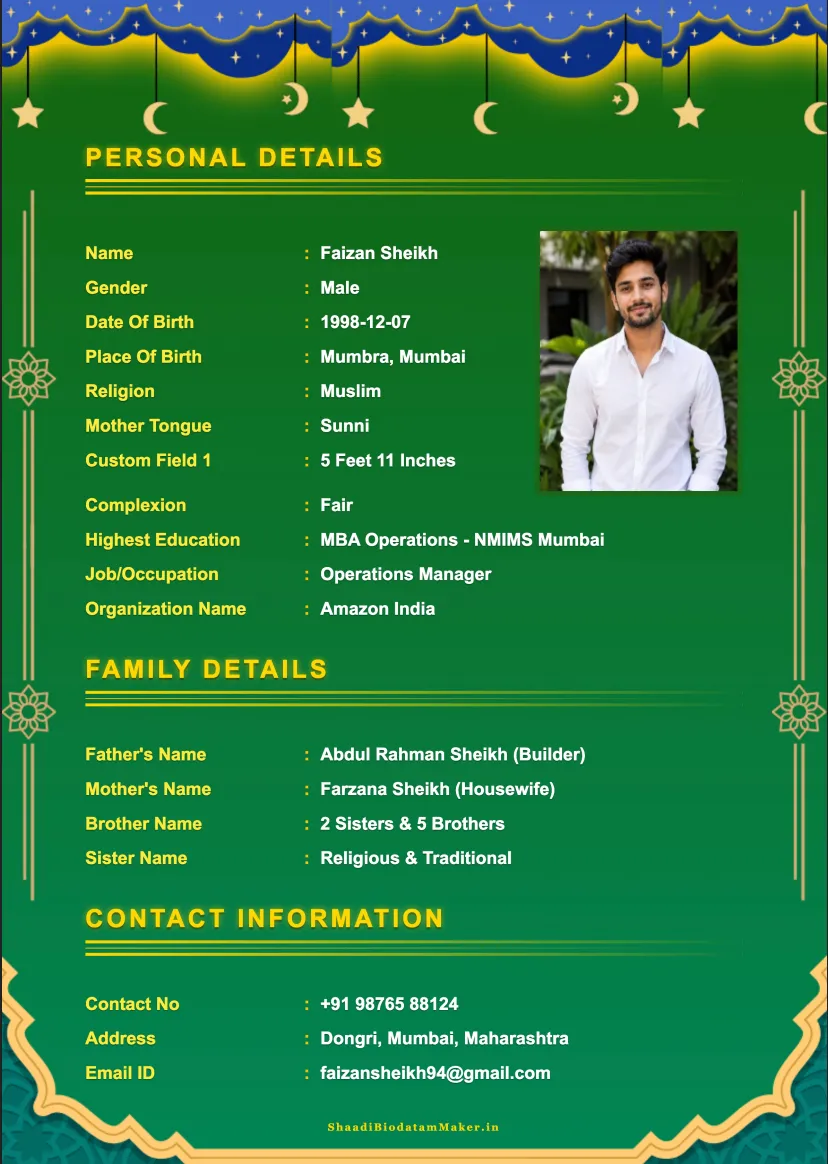 Islamic Marriage Biodata
