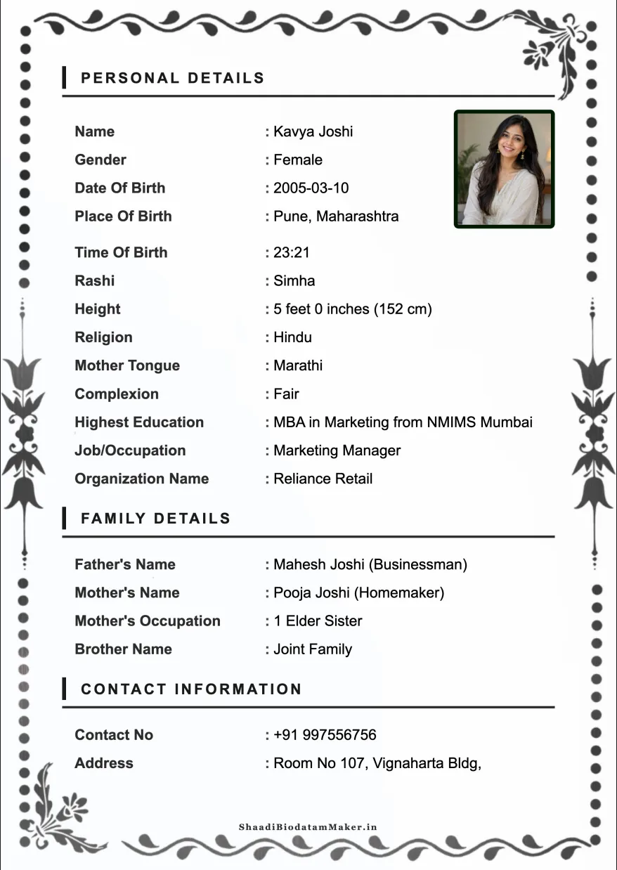 Simple Marriage Biodata